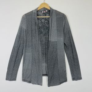 Roxy Logo Grey Black Stripe Lightweight Cardigan‎ Topper Top Cover Womens Medium